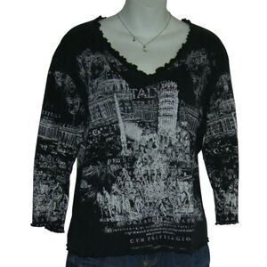 Cactus Shirt y2k Style Italy Bling Black Indie Artsy Wearable Art Rhinestone XL